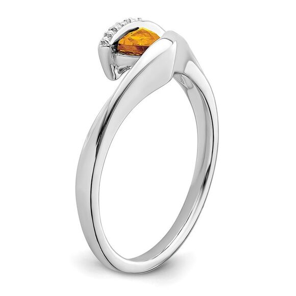 Kazi Luxury 14k White Gold Trillion Citrine and Diamond Ring